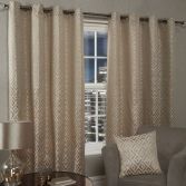 Athens Geometric Fully Lined Eyelet Curtains - Taupe