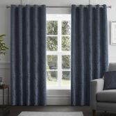 Chateau Jacquard Fully Lined Eyelet Curtains - Navy Blue