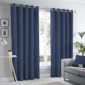 Sorbonne Fully Lined Eyelet Curtains - Navy Blue