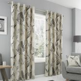 Ensley Leaves Fully Lined Eyelet Curtains - Grey