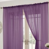 Lucy Slot Top Pair of Voile Curtains - Aubergine Purple