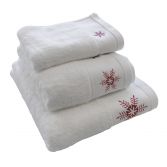 Snowflake 100% Cotton Supersoft Christmas Towel - White Red
