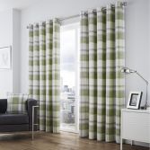 Balmoral Check Fully Lined Eyelet Curtains - Green