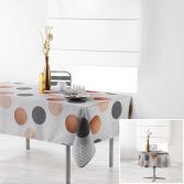 Odaly Tablecloth with Printed Circles - Grey & Copper