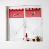 Chouettia Voile Tab Top Blind Pair with Tassels and Owl Print - Red