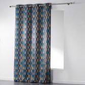 Palpito Geometric Unlined Eyelet Curtain Panel - Charcoal Grey, Blue, Yellow