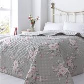 Catherine Lansfield Canterbury Floral Bedspread - Grey