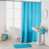 Essencia Plain Shower Curtain Extra Long Drop with Hooks - Turquoise Blue
