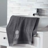 Talisman 100% Cotton Embroidered Towel - Charcoal Grey