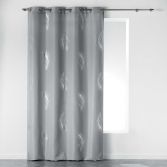 Sensalia Feather Print Eyelet Curtain Panel - Grey / Silver