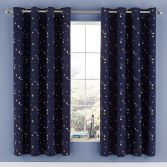 Catherine Lansfield Happy Space Fully Lined Eyelet Curtains - Navy Blue