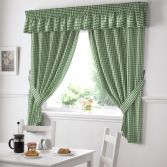 Gingham Check Kitchen Tape Top Curtains - Green