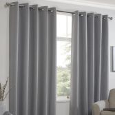 Linen Look Textured Thermal Blockout Ring Top Curtains - Silver Grey
