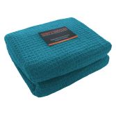 100% Cotton Honeycomb Woven Blanket Throw - Teal