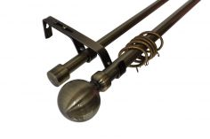 Ball End Extendable Brass Double Curtain Pole -  120 to 210cm