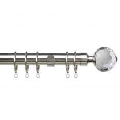 Pristine Crystal 25-28mm Extendable Complete Curtain Pole Set - Satin Silver