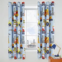 Catheirne Lansfield Kids Builders Construction Blackout Lined Eyelet Curtains - Blue