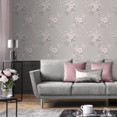 Catherine Lansfield Canterbury Floral Wallpaper - Grey