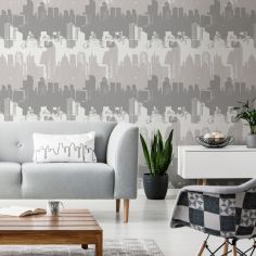 Catherine Lansfield Cityscape Wallpaper - Grey
