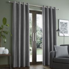 Catherine Lansfield Faux Suede Fully Lined Eyelet Curtains - Silver Grey