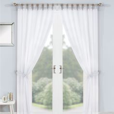 Vegas Diamante Lined Tab Top Voile Curtains - White