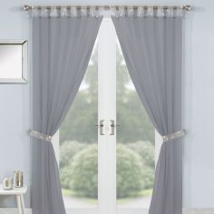 Vegas Diamante Lined Tab Top Voile Curtains - Grey