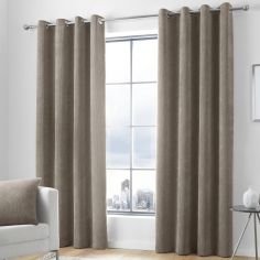 Kilbride Cord Chenille Fully Lined Eyelet Curtains - Linen Natural