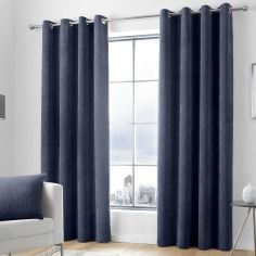 Kilbride Cord Chenille Fully Lined Eyelet Curtains - Navy Blue