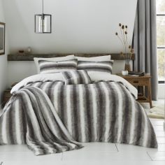 By Caprice Mae Striped Fur Lined Fleece Duvet Cover Set - Silver Grey