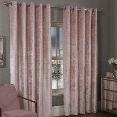 Paris Glitter Crushed Velvet Fully Lined Ring Top Curtains - Pink
