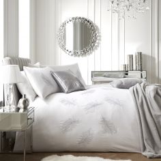 By Caprice Eva Embroidered Feather Duvet Cover Set - White Silver