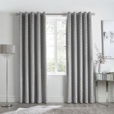 By Caprice Faye Tufted Chevron Fully Lined Eyelet Curtains - Silver Grey