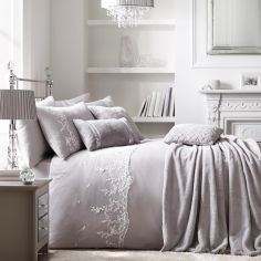 By Caprice Lace Butterfly Duvet Cover Set - Silver Grey