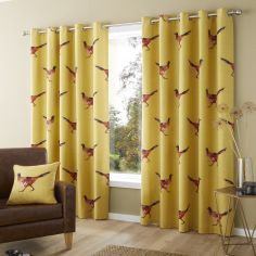 Pheasant Fully Lined Eyelet Curtains - Ochre Yellow