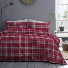 Cosy Check 100% Brushed Cotton Duvet Cover Set - Red