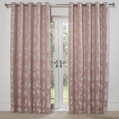 Butterfly Meadow Lined Eyelet Jacquard Curtains - Blush Pink