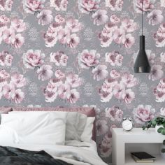 Catherine Lansfield Dramatic Floral Wallpaper - Grey