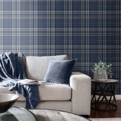 Catherine Lansfield Kelso Check Wallpaper Navy Blue