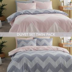 Catherine Lansfield Chevron Geo Two Pack Duvet Cover Sets - Pink Grey