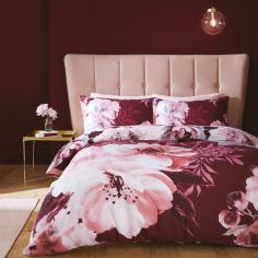 Catherine Lansfield Dramatic Floral Duvet Cover Set - Claret Red