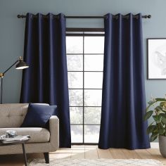 Catherine Lansfield Textured Blackout Eyelet Curtains - Navy Blue