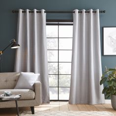 Catherine Lansfield Textured Blackout Eyelet Curtains - Silver Grey