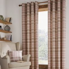 Catherine Lansfield Tweed Woven Check Eyelet Curtains - Natural