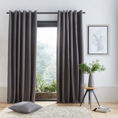 Catherine Lansfield Pinsonic Chevron Eyelet Curtains - Charcoal Grey