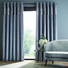 Catherine Lansfield Crushed Velvet Glamour Sequin Eyelet Curtains - Grey