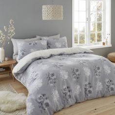 Catherine Lansfield Cosy Painterly Floral Duvet Cover Set - Grey