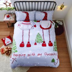 Catherine Lansfield Brushed Cotton Gnomes Duvet Cover Set - Red Grey