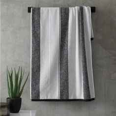 Catherine Lansfield Bathroom Textured Stripe Cotton Towel - Black Grey