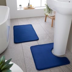 Catherine Lansfield Bathroom Anti-Bacterial Memory Foam Bathmat Set - Navy Blue