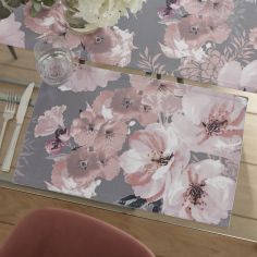 Catherine Lansfield Dramatic Floral Two Pack Wipeable Placemats - Grey